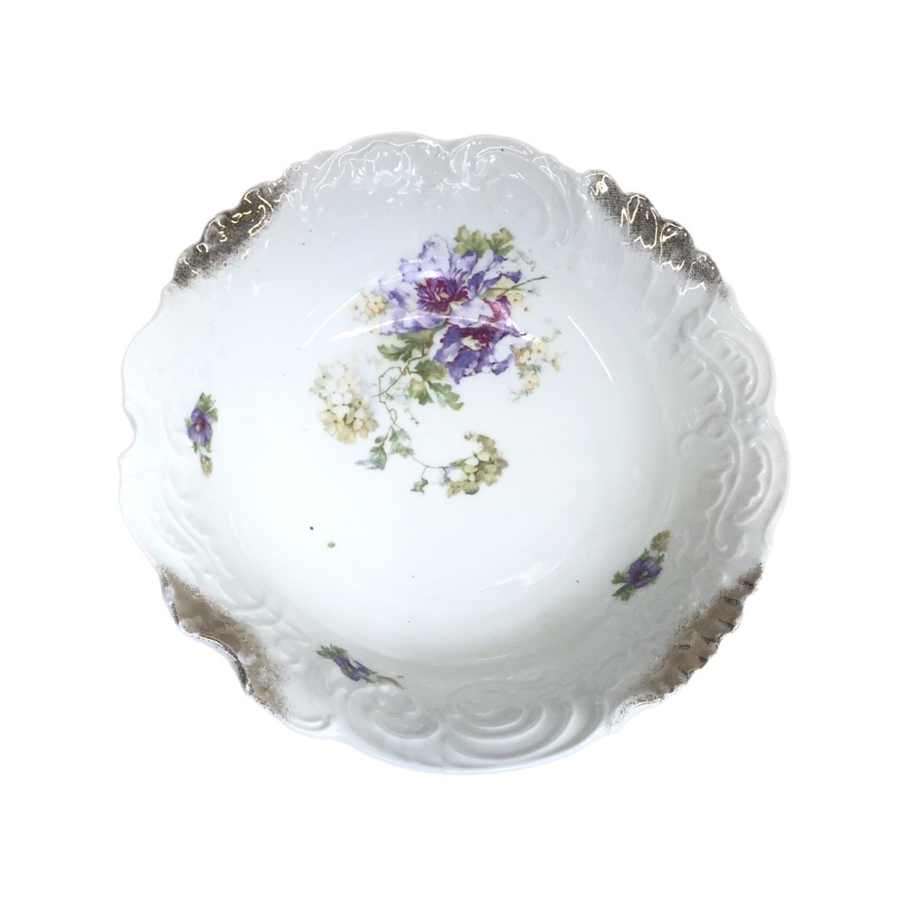 Antique Purple Floral‎ Scalloped Edges Serving Bowl Decor Germany